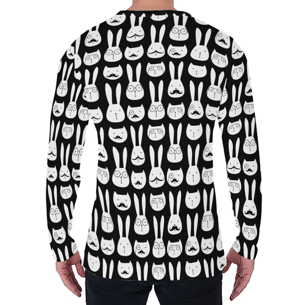 Rabbit And Cat Pattern Print Men's Long Sleeve T-Shirt