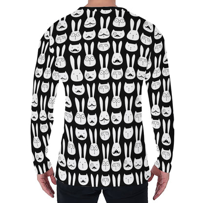 Rabbit And Cat Pattern Print Men's Long Sleeve T-Shirt