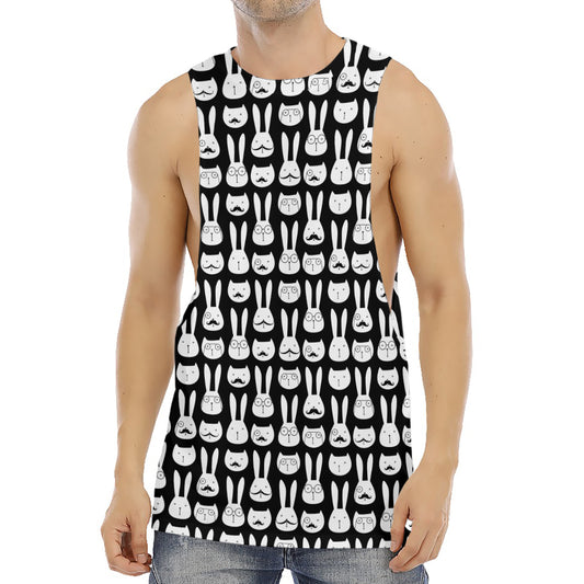 Rabbit And Cat Pattern Print Men's Muscle Tank Top