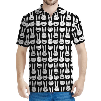 Rabbit And Cat Pattern Print Men's Polo Shirt