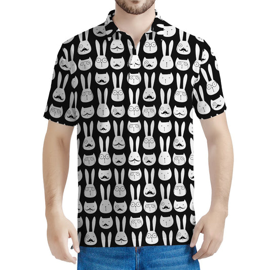 Rabbit And Cat Pattern Print Men's Polo Shirt