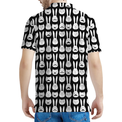 Rabbit And Cat Pattern Print Men's Polo Shirt