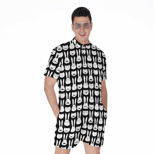 Rabbit And Cat Pattern Print Men's Rompers
