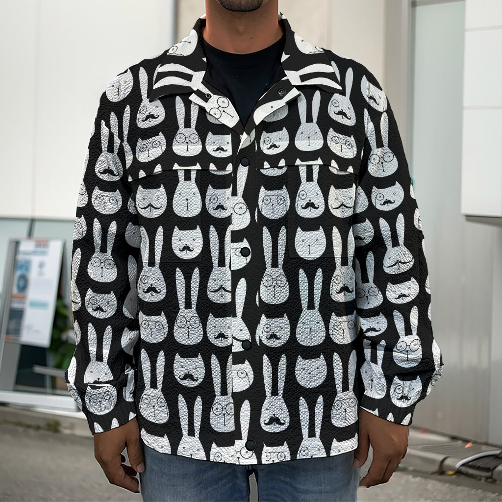Rabbit And Cat Pattern Print Men's Shirt Jacket