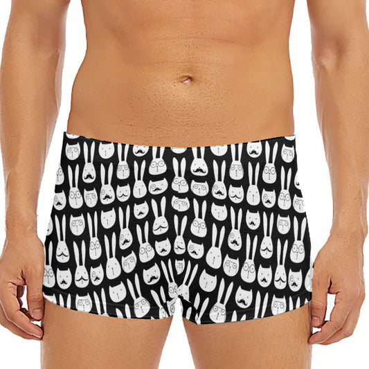 Rabbit And Cat Pattern Print Men's Short Boxer Briefs