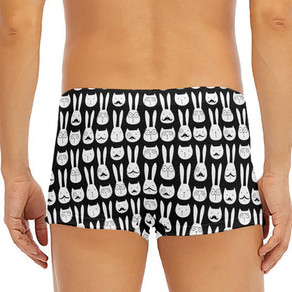 Rabbit And Cat Pattern Print Men's Short Boxer Briefs
