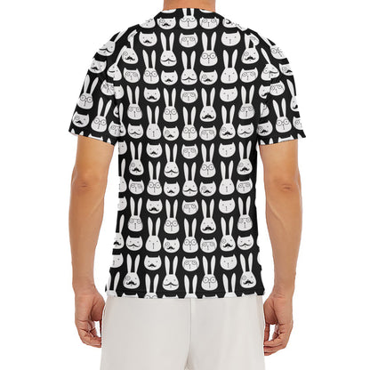 Rabbit And Cat Pattern Print Men's Short Sleeve Rash Guard