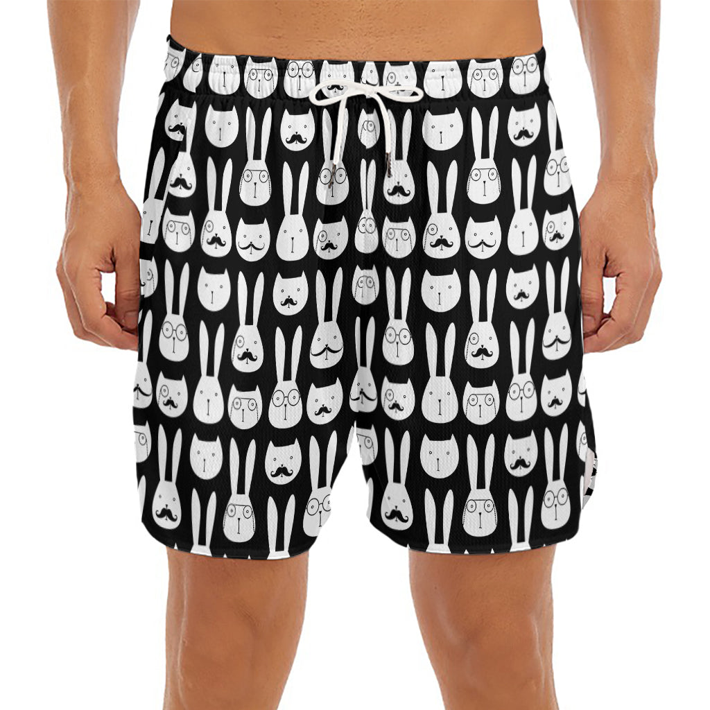 Rabbit And Cat Pattern Print Men's Split Running Shorts