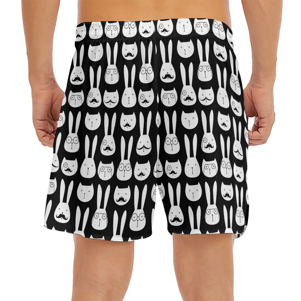 Rabbit And Cat Pattern Print Men's Split Running Shorts