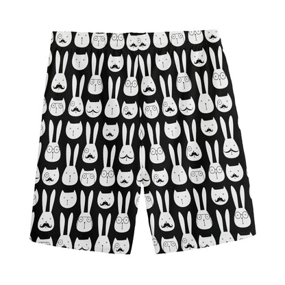 Rabbit And Cat Pattern Print Men's Sports Shorts