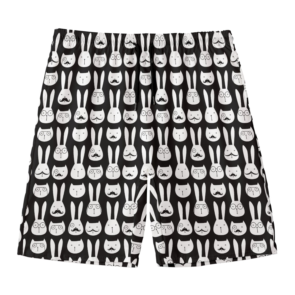 Rabbit And Cat Pattern Print Men's Swim Trunks