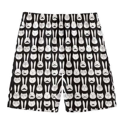 Rabbit And Cat Pattern Print Men's Swim Trunks