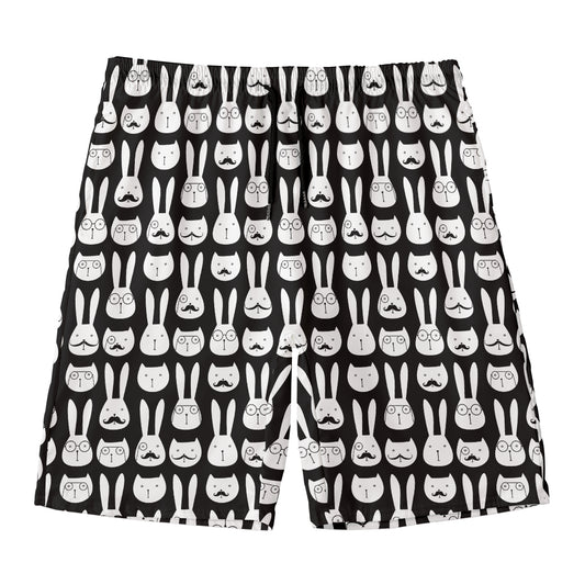 Rabbit And Cat Pattern Print Men's Swim Trunks