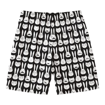 Rabbit And Cat Pattern Print Men's Swim Trunks