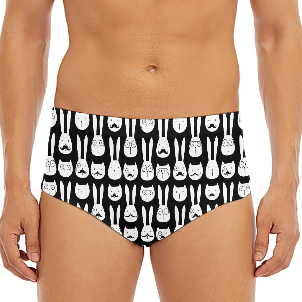 Rabbit And Cat Pattern Print Men's Triangle Swim Briefs