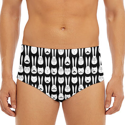 Rabbit And Cat Pattern Print Men's Triangle Swim Briefs