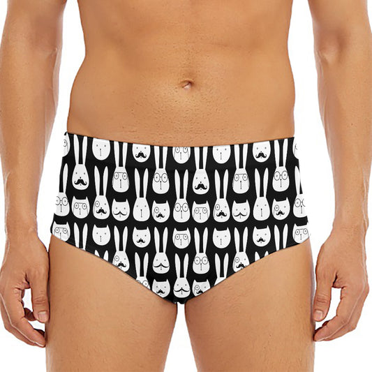 Rabbit And Cat Pattern Print Men's Triangle Swim Briefs