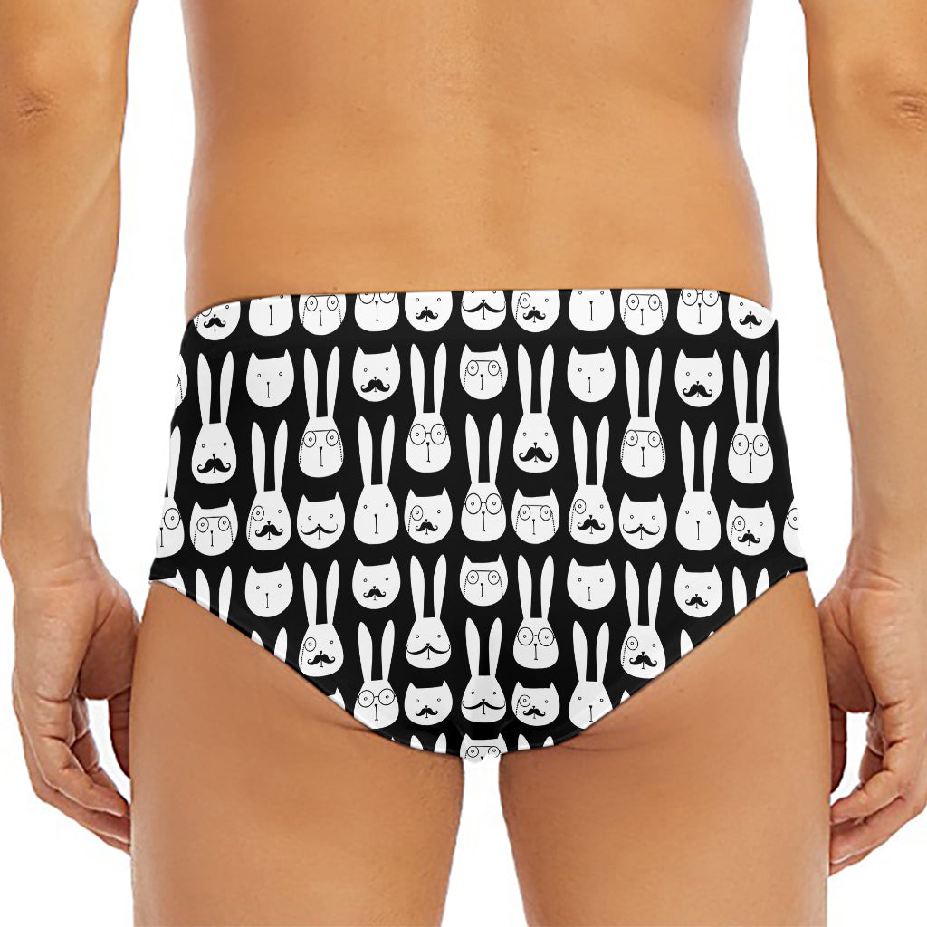 Rabbit And Cat Pattern Print Men's Triangle Swim Briefs
