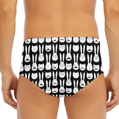 Rabbit And Cat Pattern Print Men's Triangle Swim Briefs
