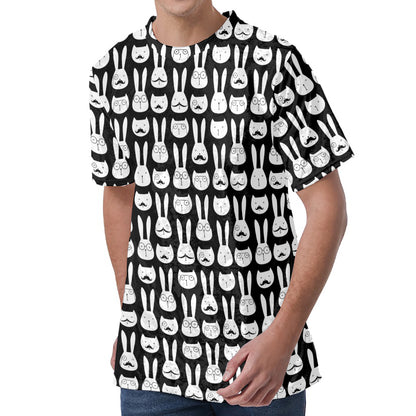 Rabbit And Cat Pattern Print Men's Velvet T-Shirt