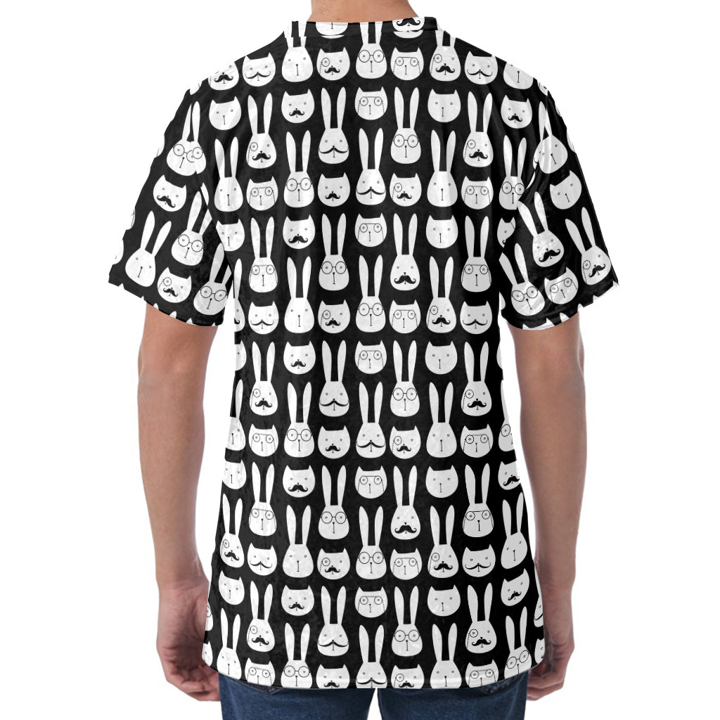 Rabbit And Cat Pattern Print Men's Velvet T-Shirt