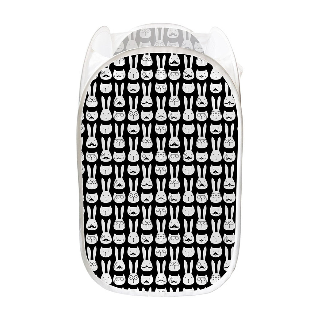 Rabbit And Cat Pattern Print Mesh Laundry Hamper