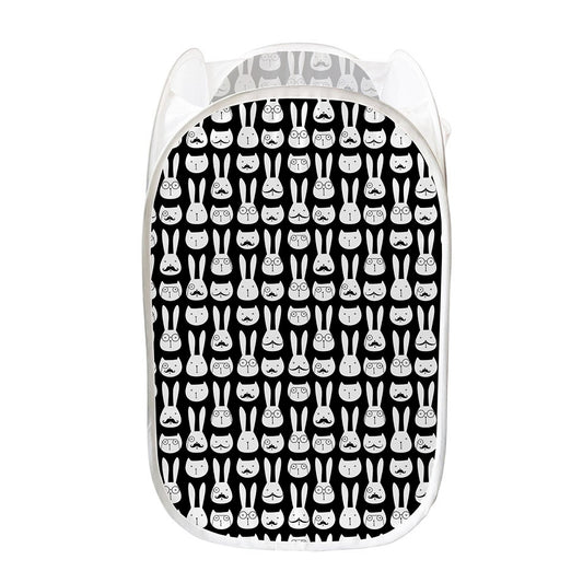 Rabbit And Cat Pattern Print Mesh Laundry Hamper