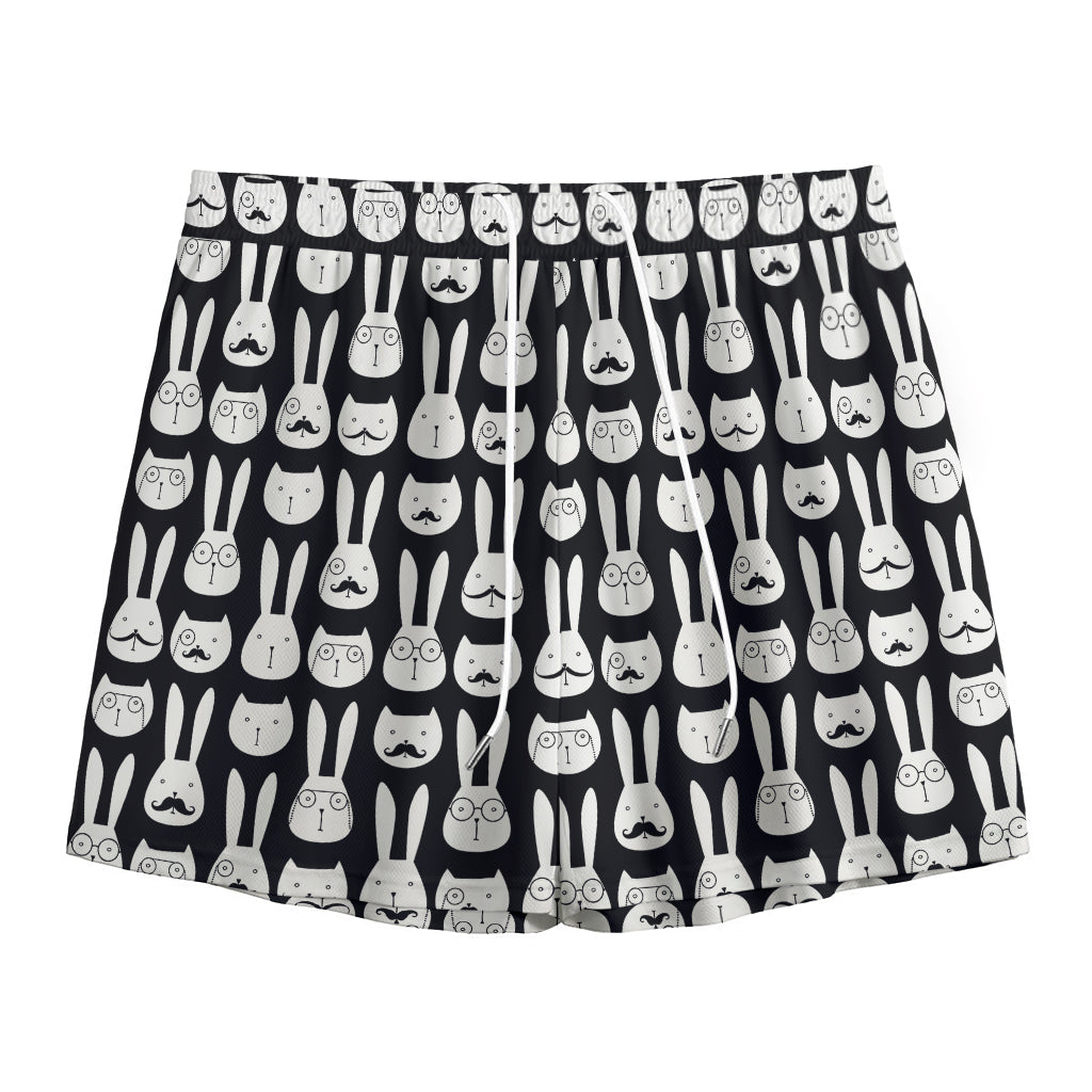 Rabbit And Cat Pattern Print Mesh Shorts