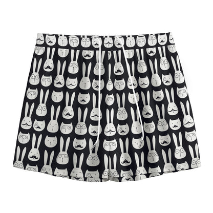Rabbit And Cat Pattern Print Mesh Shorts