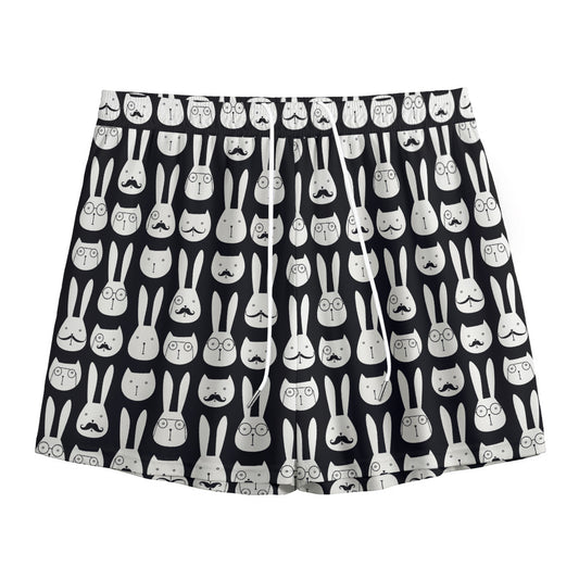Rabbit And Cat Pattern Print Mesh Shorts