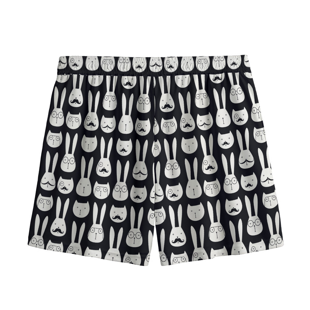 Rabbit And Cat Pattern Print Mesh Shorts