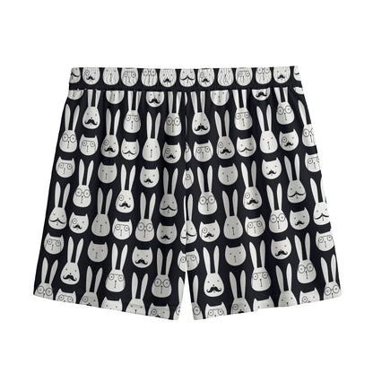 Rabbit And Cat Pattern Print Mesh Shorts