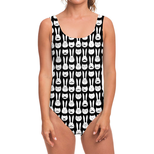 Rabbit And Cat Pattern Print One Piece Swimsuit