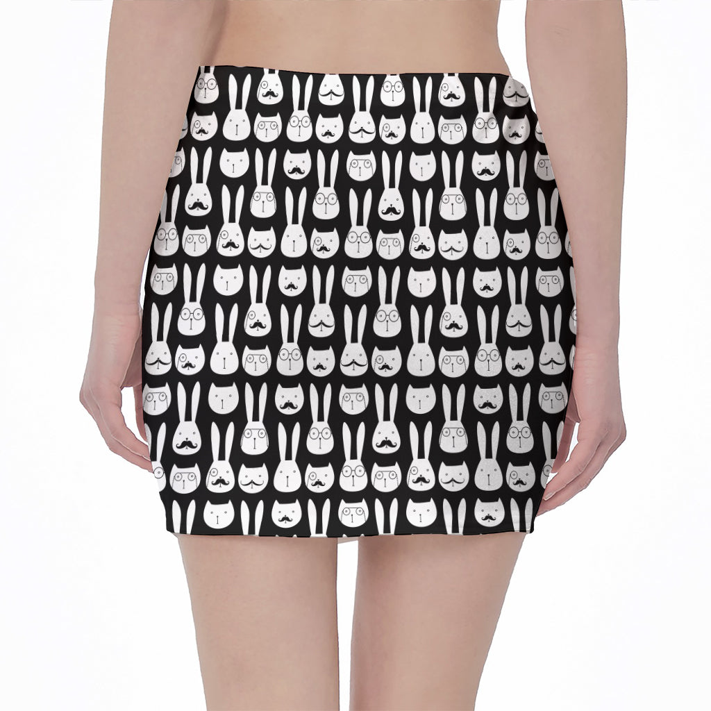 Rabbit And Cat Pattern Print Pencil Mini Skirt