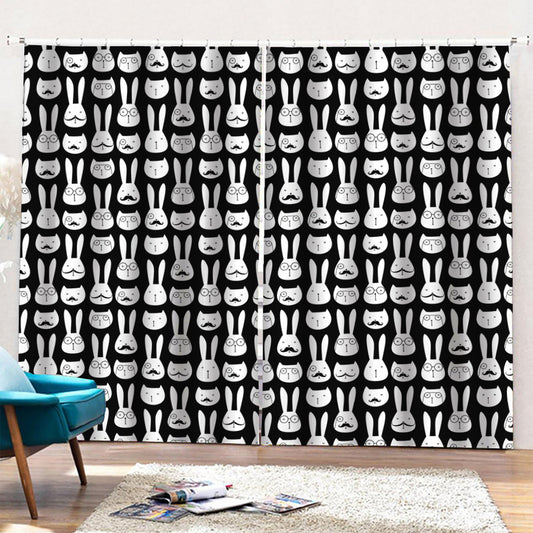Rabbit And Cat Pattern Print Pencil Pleat Curtains
