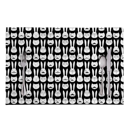Rabbit And Cat Pattern Print Placemat