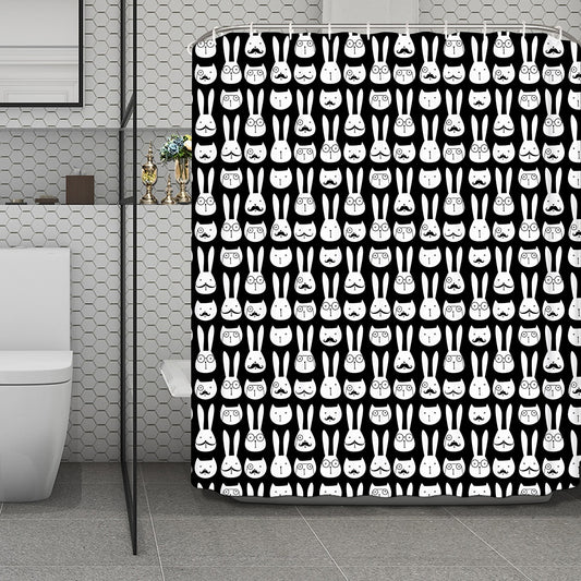Rabbit And Cat Pattern Print Polyester Shower Curtain