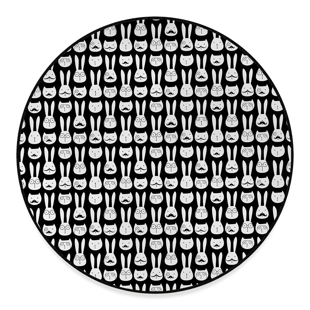 Rabbit And Cat Pattern Print Round Floor Mat