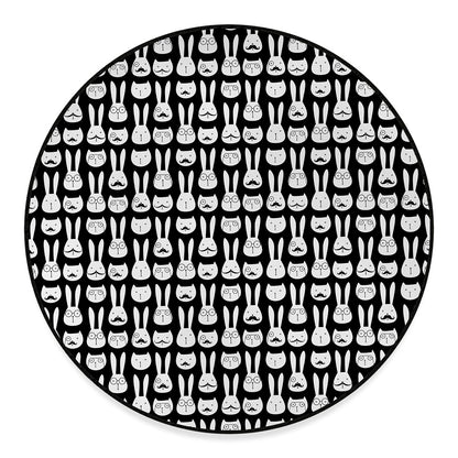 Rabbit And Cat Pattern Print Round Floor Mat
