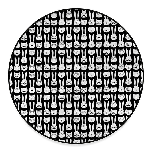 Rabbit And Cat Pattern Print Round Floor Mat