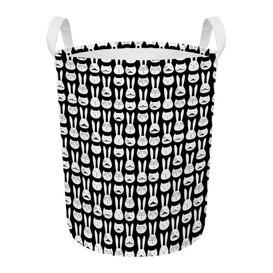 Rabbit And Cat Pattern Print Round Laundry Basket