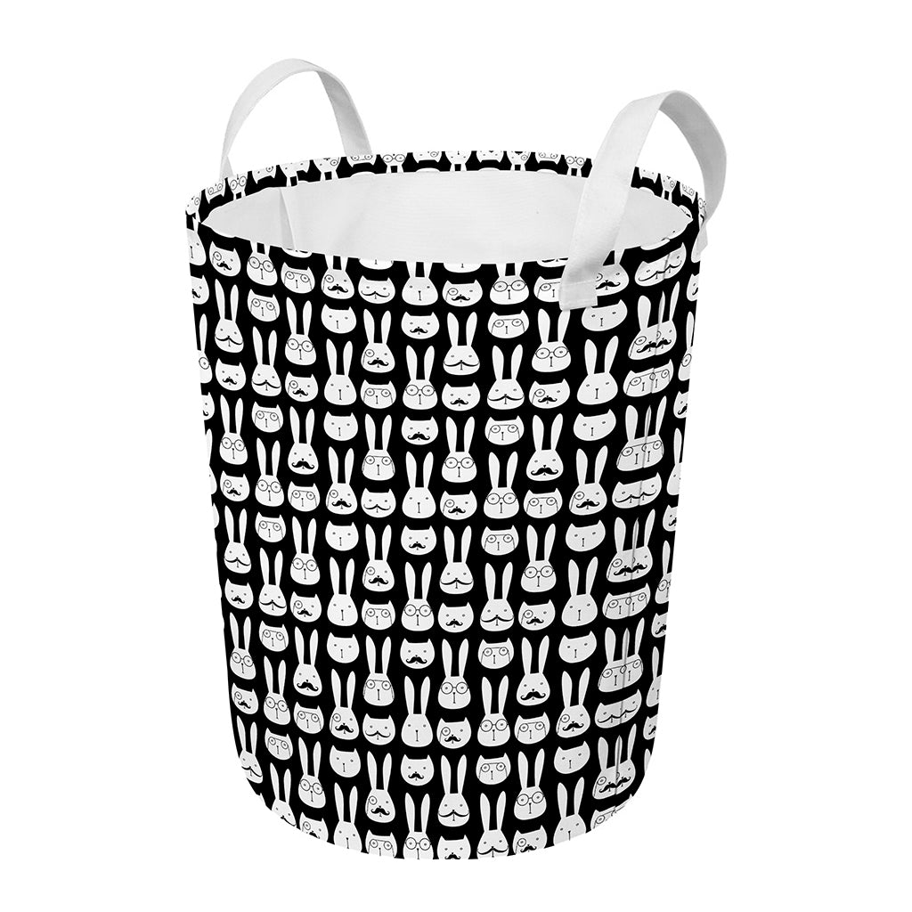 Rabbit And Cat Pattern Print Round Laundry Basket