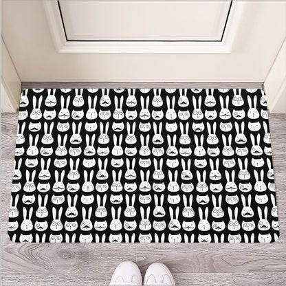 Rabbit And Cat Pattern Print Rubber Doormat