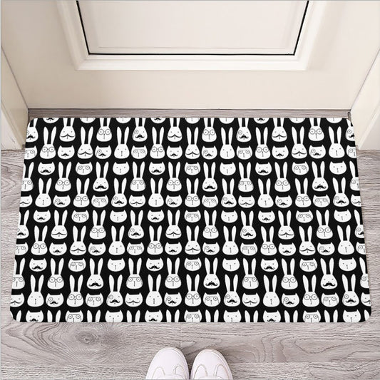 Rabbit And Cat Pattern Print Rubber Doormat