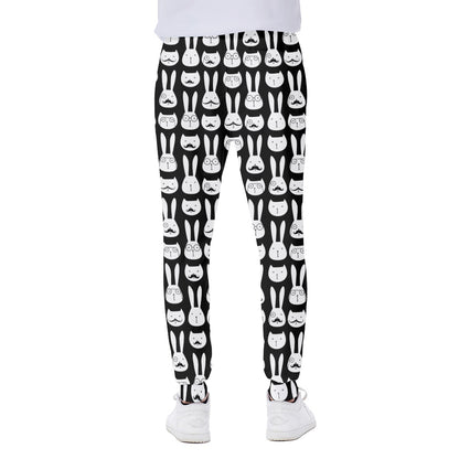 Rabbit And Cat Pattern Print Scuba Joggers