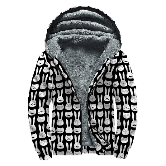 Rabbit And Cat Pattern Print Sherpa Lined Zip Up Hoodie