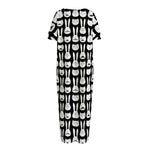 Rabbit And Cat Pattern Print Short Sleeve Long Nightdress
