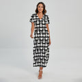 Rabbit And Cat Pattern Print Short Sleeve Maxi Dress