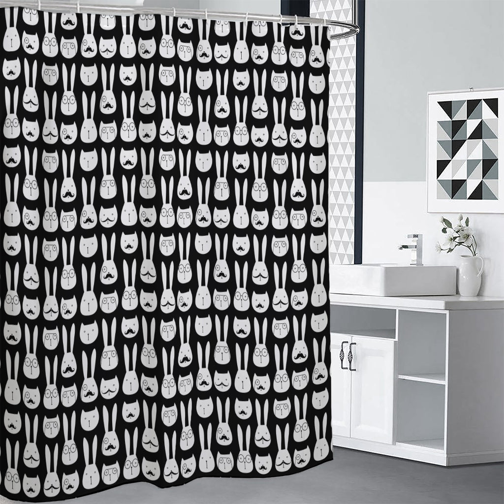 Rabbit And Cat Pattern Print Shower Curtain