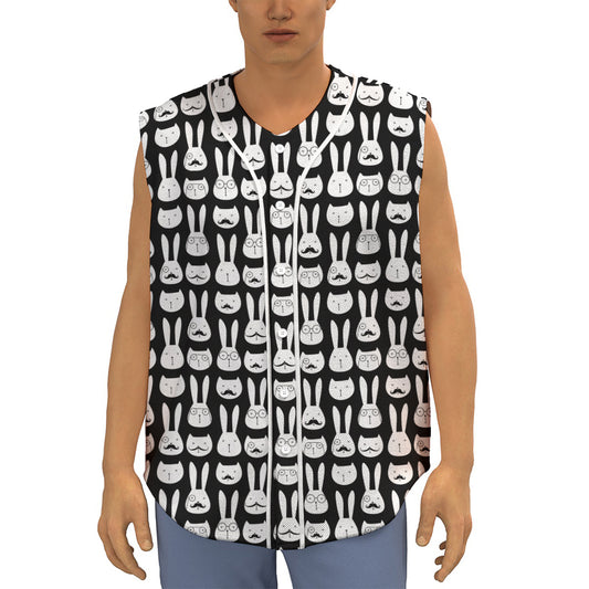Rabbit And Cat Pattern Print Sleeveless Baseball Jersey